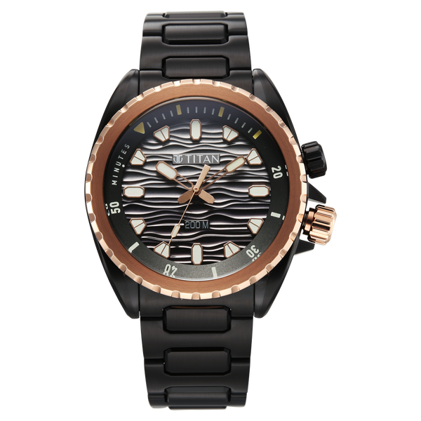 Titan Zero Hour Diver's 200m Quartz Analog Black Watch For Men 10068km02