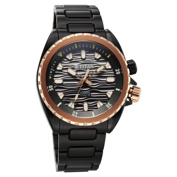 Titan Zero Hour Diver's 200m Quartz Analog Black Watch For Men 10068km02