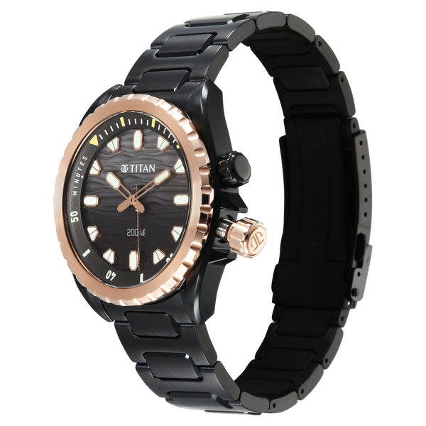 Titan Zero Hour Diver's 200m Quartz Analog Black Watch For Men 10068km02