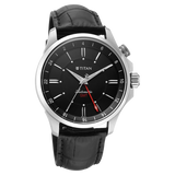 Titan Automatic Black Dial Black Leather Strap Watch For Men 10076sl02