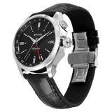 Titan Automatic Black Dial Black Leather Strap Watch For Men 10076sl02