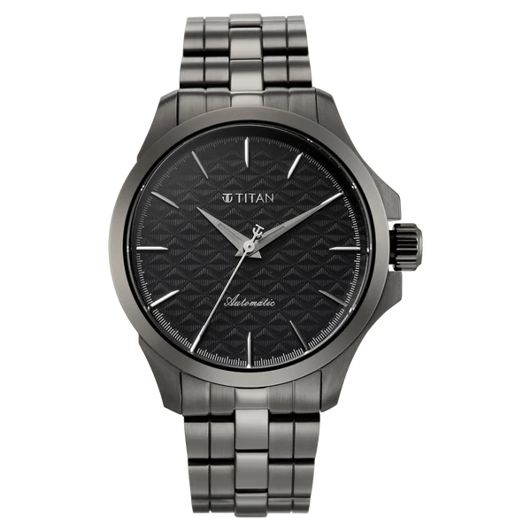 Titan Automatic Slate Grey Dial Grey Stainless Steel Strap Watch For Men 10077qm01
