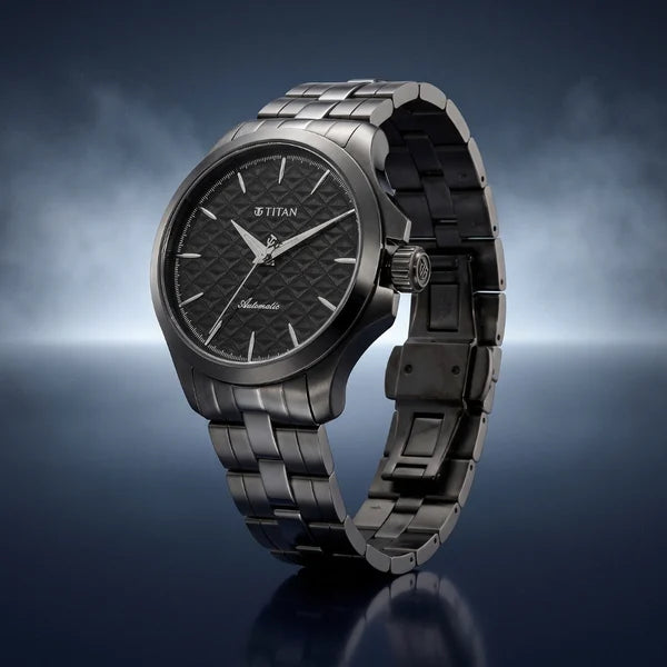 Titan Automatic Slate Grey Dial Grey Stainless Steel Strap Watch For Men 10077qm01