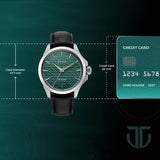 Titan Automatic Teal Dial Black Leather Strap Watch For Men 10077sl03