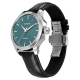 Titan Automatic Teal Dial Black Leather Strap Watch For Men 10077sl03