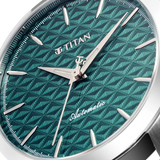 Titan Automatic Teal Dial Black Leather Strap Watch For Men 10077sl03
