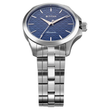 Titan Automatic Blue Dial Silver Stainless Steel Strap Watch For Men 10077sm01