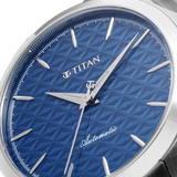Titan Automatic Blue Dial Silver Stainless Steel Strap Watch For Men 10077sm01