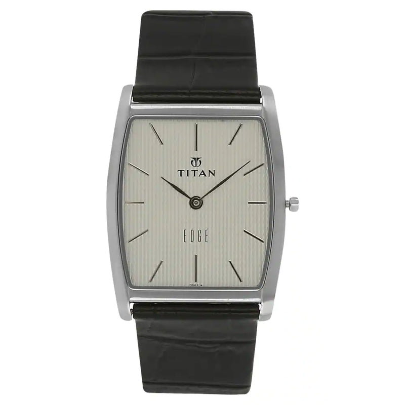 TITAN Edge Silver Dial Black Leather Strap Watch NN1044SL01 - KRISHNA WATCH COMPANY