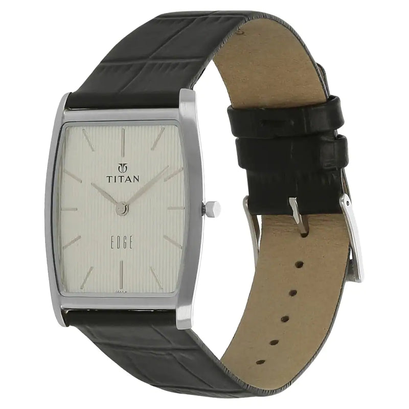 TITAN Edge Silver Dial Black Leather Strap Watch NN1044SL01 - KRISHNA WATCH COMPANY
