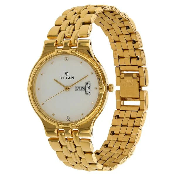 Titan Quartz Analog with Day and Date White Dial Stainless Steel Strap Watch for Men 1107ym07