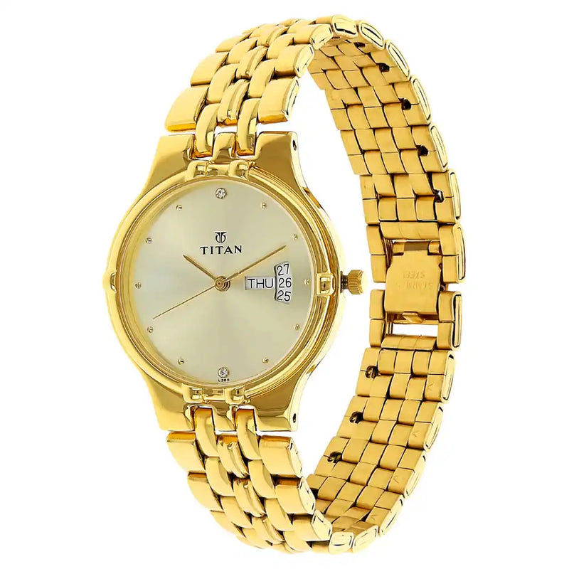 Titan Champagne Dial Golden Stainless Steel Strap Watch NK1107YM08 (L380) - KRISHNA WATCH COMPANY