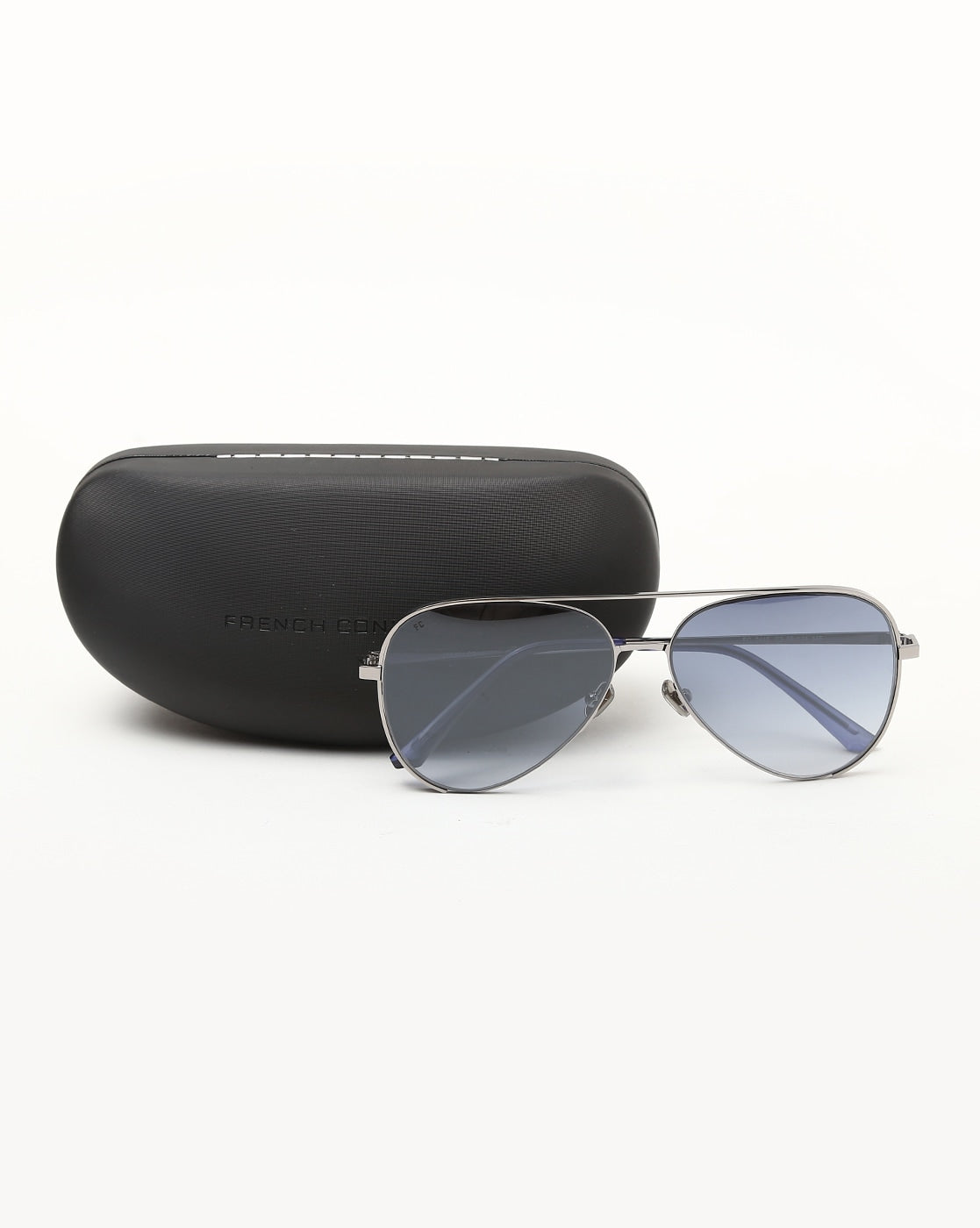 French Connection Blue Lens Aviator Sunglass Full Rim Silver Frame With Gradient (FC 7445 C3)