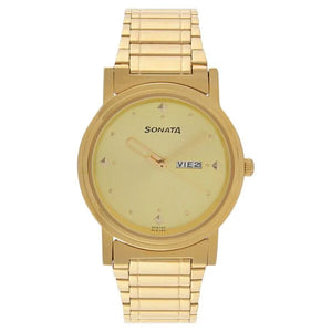 Sonata Champagne Dial Golden Metal Strap Watch - 1141YM13 - KRISHNA WATCH COMPANY