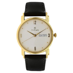 Titan White Dial Analog with Day and Date Leather Strap watch for Men / 1445YL04 - KRISHNA WATCH COMPANY