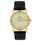 Titan Karishma Champagne Dial Analog with Day and Date Leather Strap watch for Men / 1445YL05