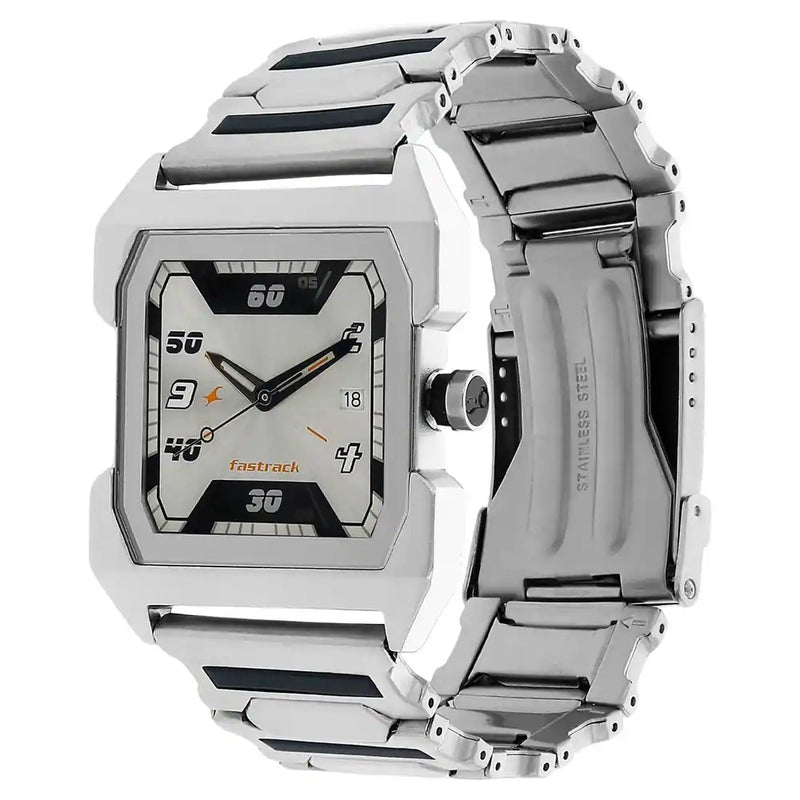 FASTRACK SILVER DIAL SILVER STAINLESS STEEL STRAP WATCH - 1474SM01
