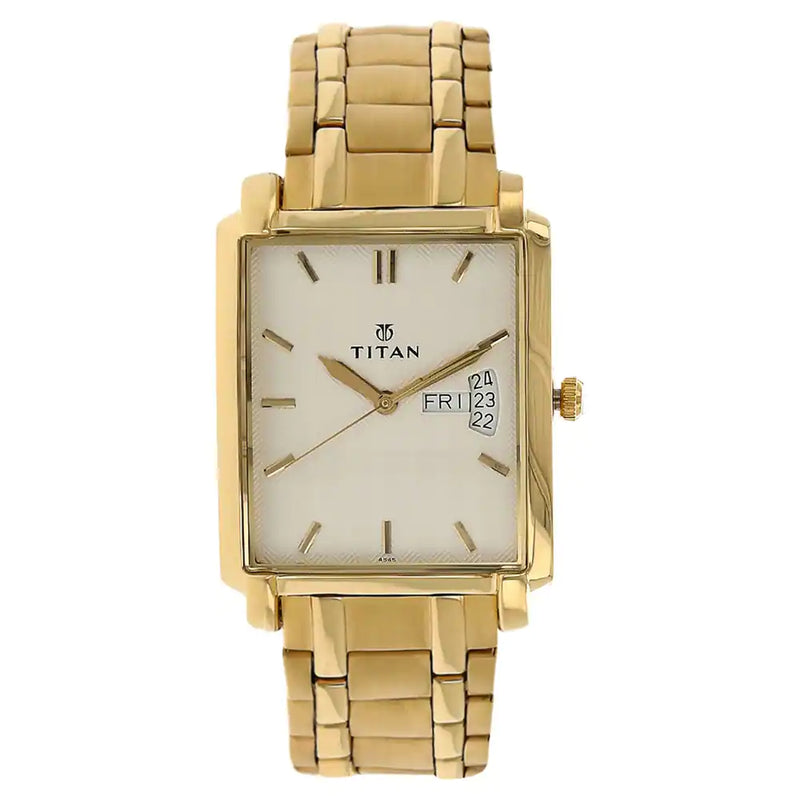Titan Silver Dial Golden Stainless Steel Strap Watch NP1506YM01 (A545) - KRISHNA WATCH COMPANY