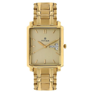 Titan Quartz Analog with Day and Date Champagne watch for Men - 1506YM02 - KRISHNA WATCH COMPANY