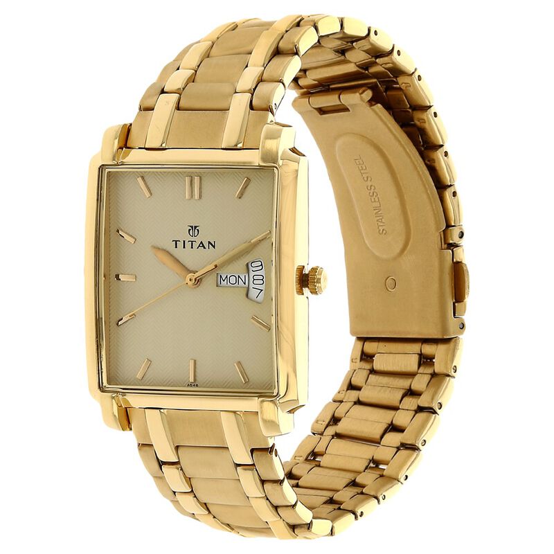 Titan Quartz Analog with Day and Date Champagne watch for Men - 1506YM02 - KRISHNA WATCH COMPANY