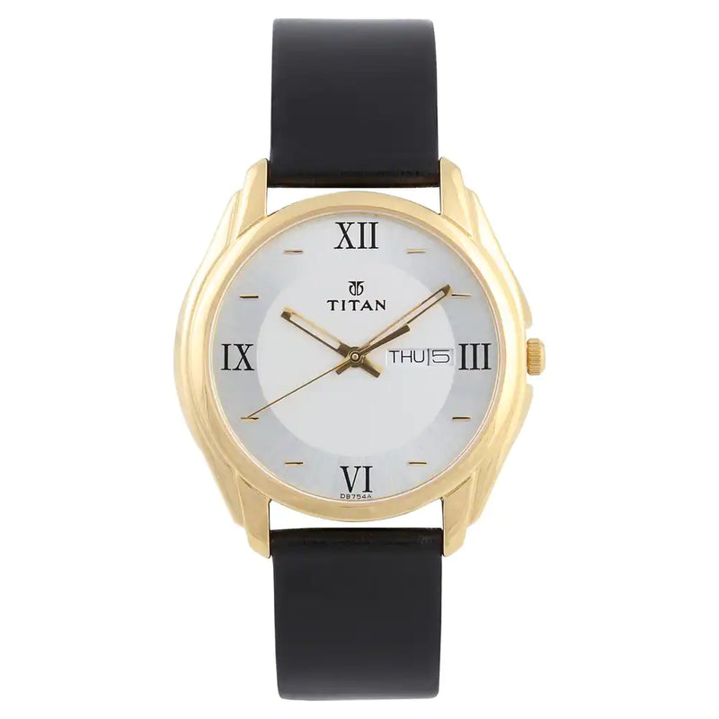 Titan Silver Dial Black Leather Strap Watch 1578YL04