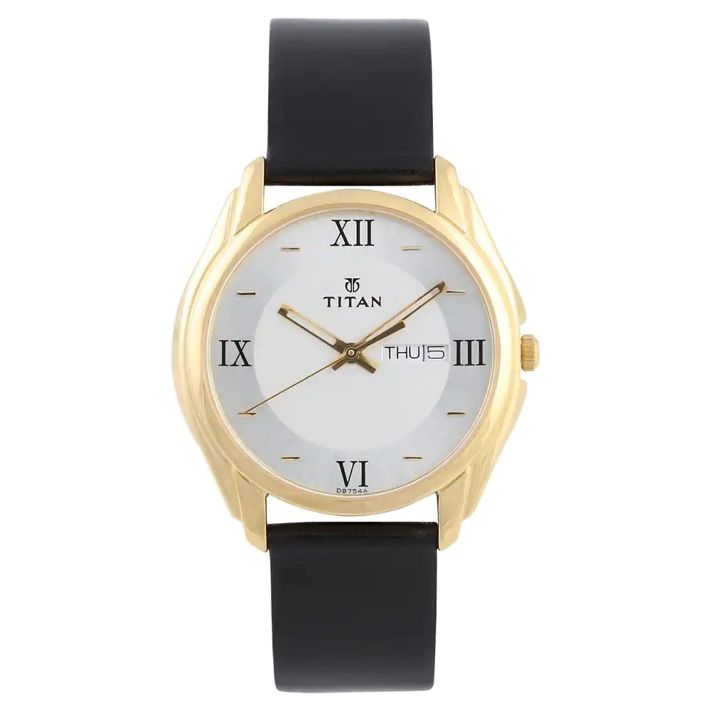 Titan Silver Dial Black Leather Strap Watch 1578YL04