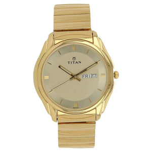 Titan Quartz Analog with Day and Date Champagn Watch - 1578YM05 - KRISHNA WATCH COMPANY