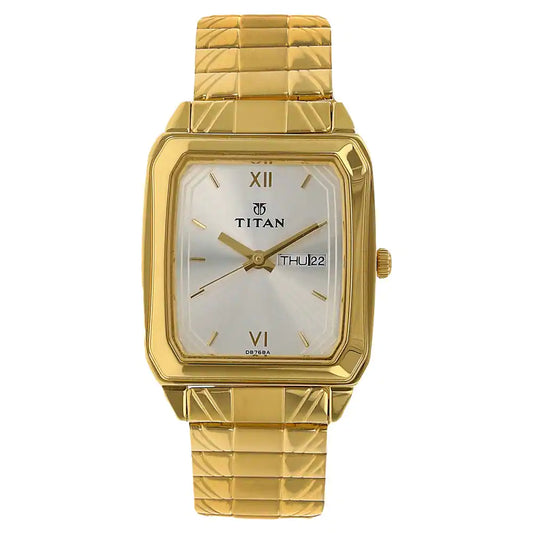 Titan Silver Dial Golden Stainless Steel Strap Watch 1581YM04