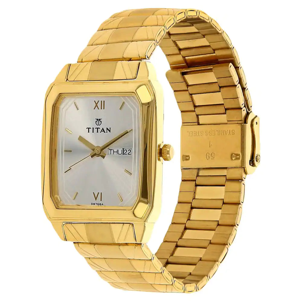 Titan Silver Dial Golden Stainless Steel Strap Watch 1581YM04