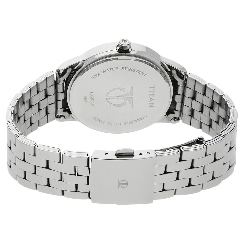 Titan Quartz Analog with Date White Dial Stainless Steel Strap Watch for Men 1584SM03