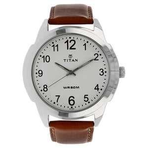 Titan Quartz Analog White Dial Leather Strap Watch for Men - 1585SL07 - KRISHNA WATCH COMPANY