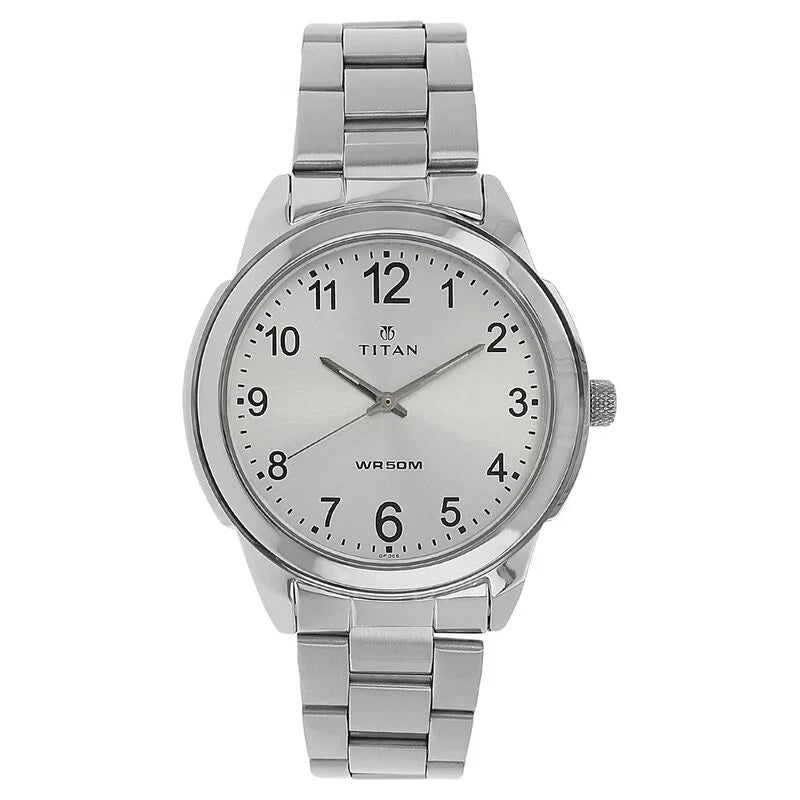 Titan Analog White Dial Quartz Metal Strap watch for Men  1585SM04