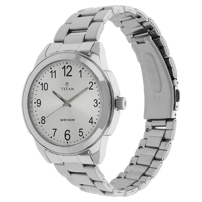 Titan Analog White Dial Quartz Metal Strap watch for Men  1585SM04