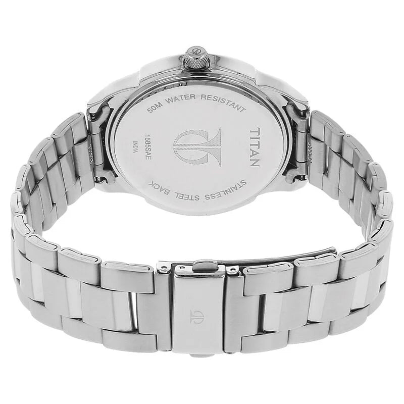 Titan Analog White Dial Quartz Metal Strap watch for Men  1585SM04