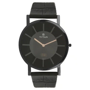 Titan Edge Black Dial Black Leather Strap Watch NQ1595NL01 (DA812) - KRISHNA WATCH COMPANY