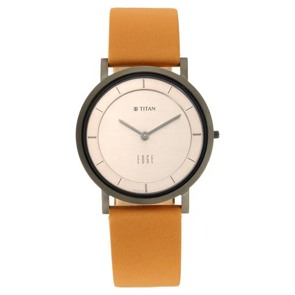 Titan Edge Beige Dial Analog Leather Strap watch for Men - 1595QL01