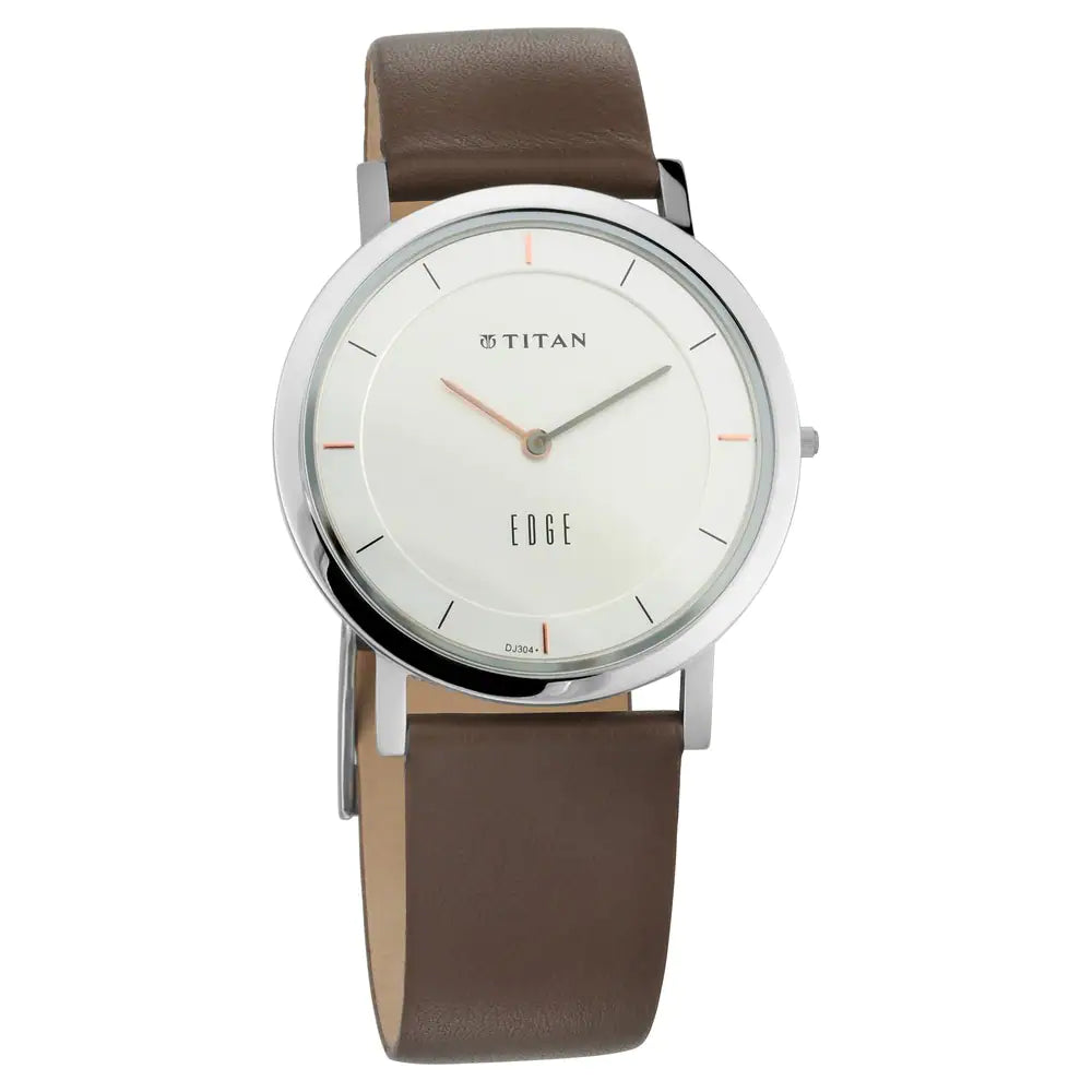 Titan Edge Silver Dial Leather Strap Watch 1595SL03
