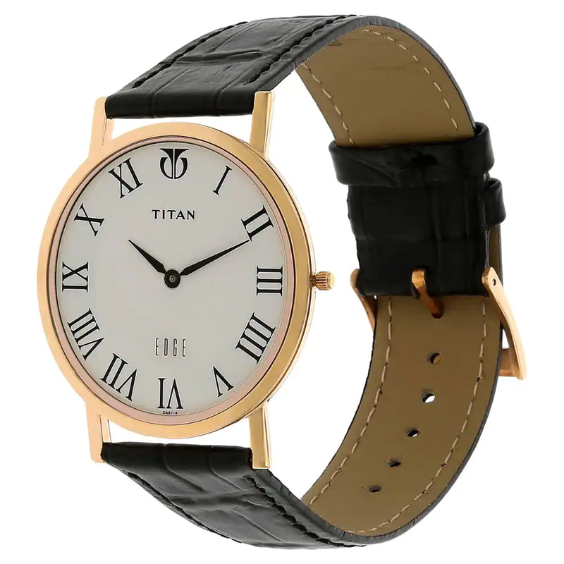 Titan Edge White Dial Black Leather Strap Watch NQ1595WL01 - KRISHNA WATCH COMPANY
