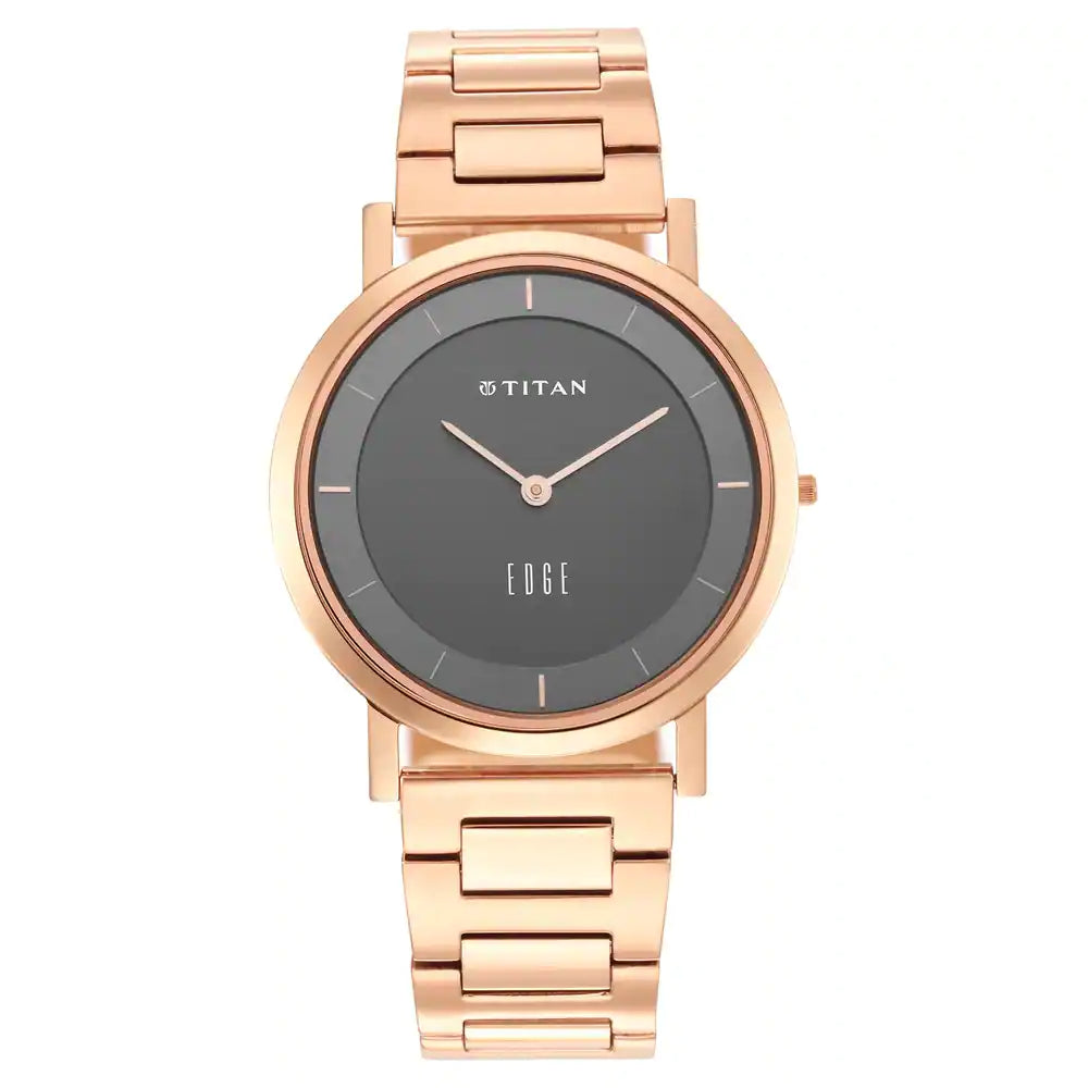 Titan Edge Anthracite Dial Rose Gold Strap Watch 1595WM01 - KRISHNA WATCH COMPANY