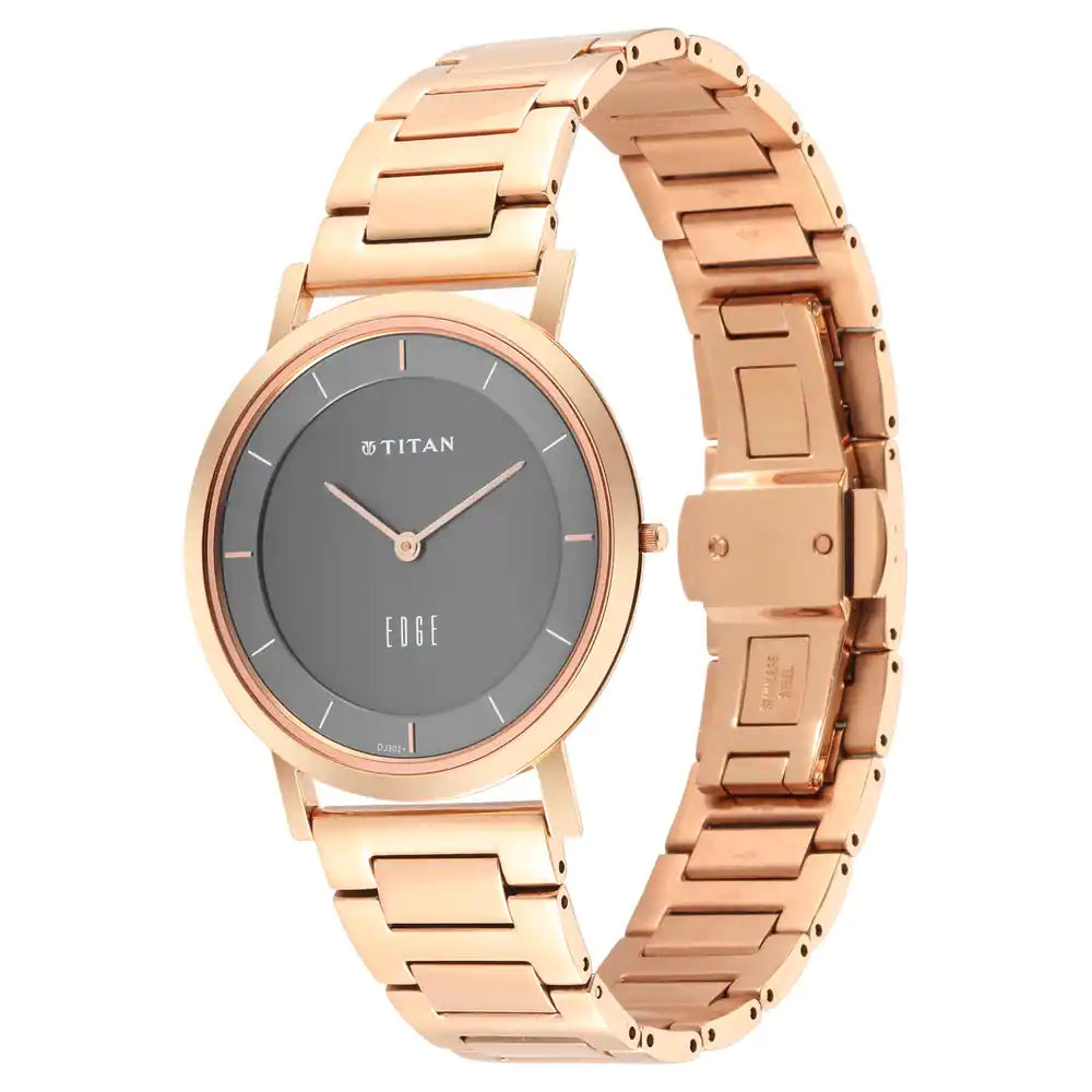 Titan Edge Anthracite Dial Rose Gold Strap Watch 1595WM01 - KRISHNA WATCH COMPANY