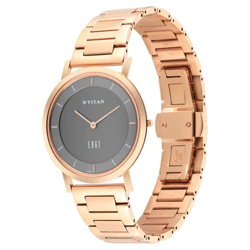 Titan Edge Anthracite Dial Rose Gold Strap Watch 1595WM01