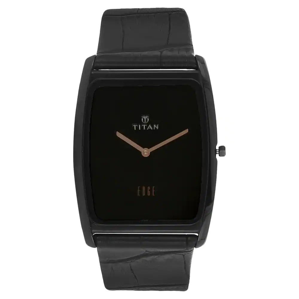 Titan Edge Black Dial Black Leather Strap Watch NQ1596NL01