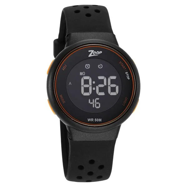 Zoop Digital Round Dial Black Silicone Strap Watch For Kids 16021pp01