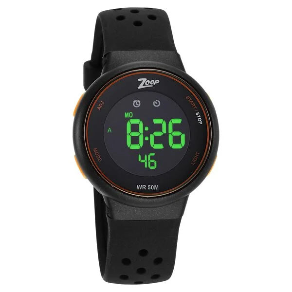 Zoop Digital Round Dial Black Silicone Strap Watch For Kids 16021pp01