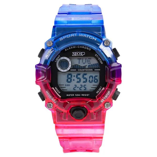Zoop Digital Watch with Digital Dial & Transparent Blue Red Strap for Boys Kids, from House of Titan 16051pp05