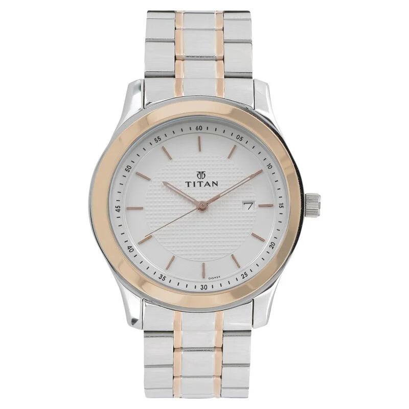 Titan Regalia Baron White Dial Analog with Date Stainless Steel Strap Watch for Men  1627KM01