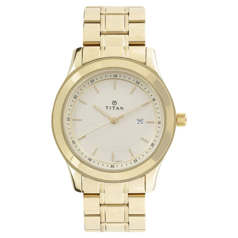 Titan Quartz Analog with Date Champagne Dial Stainless Steel Strap Watch for Men 1627YM04