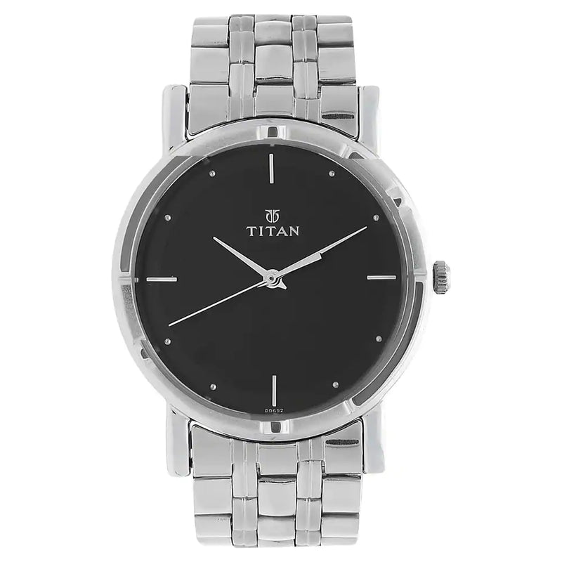 Titan Black Dial Silver Stainless Steel Strap Watch - 1639SM02