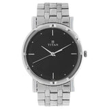 Titan Black Dial Silver Stainless Steel Strap Watch - 1639SM02