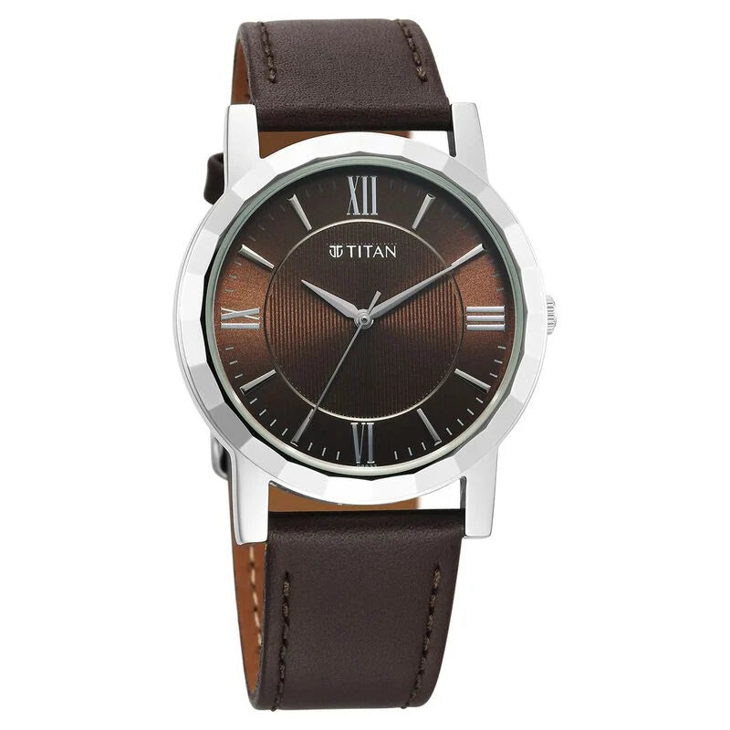 Titan Karishma Zing Quartz Analog Brown Dial Leather Strap Watch for Men 1644SL01